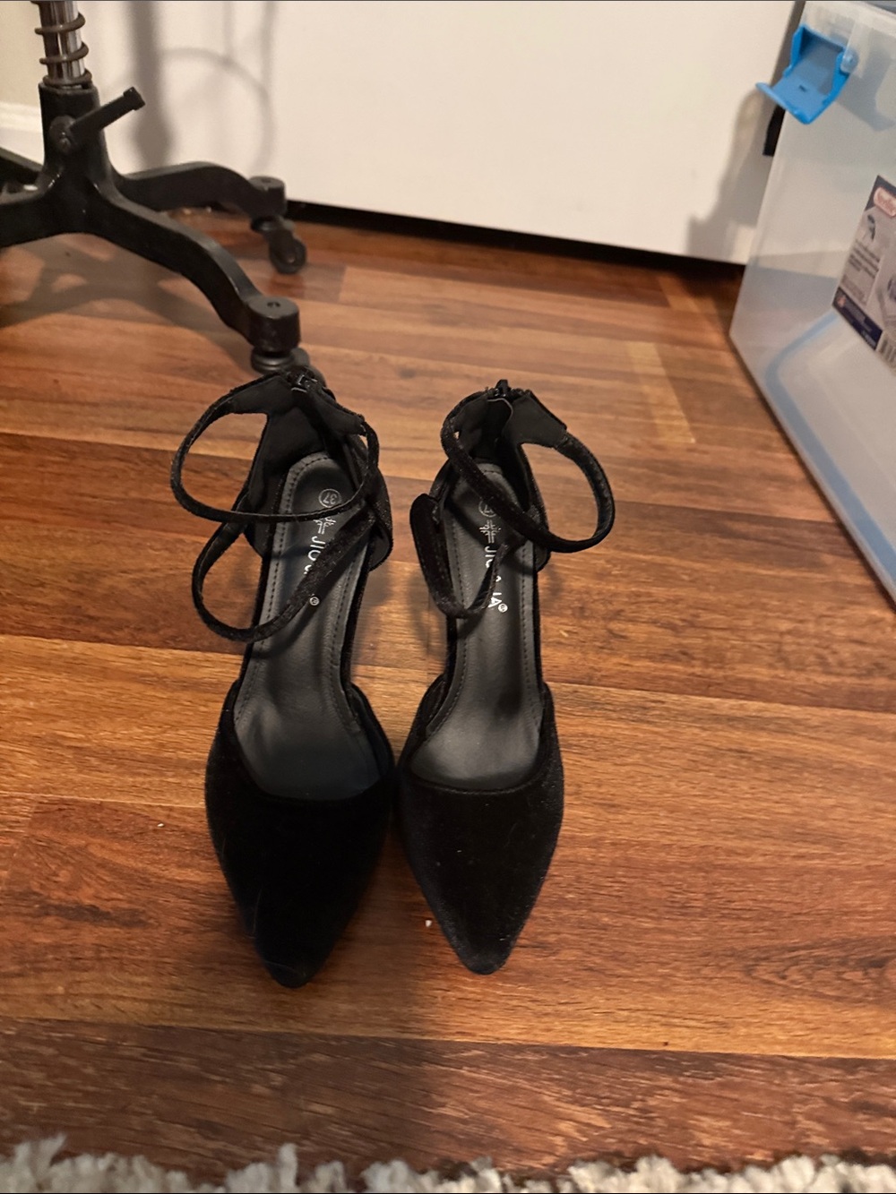 Black Ankle-Strap Pointed Toe Heels - Women